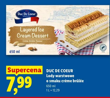 Lody warstwowe o smaku crème brûlée Duc De Coeur promocja w Lidl