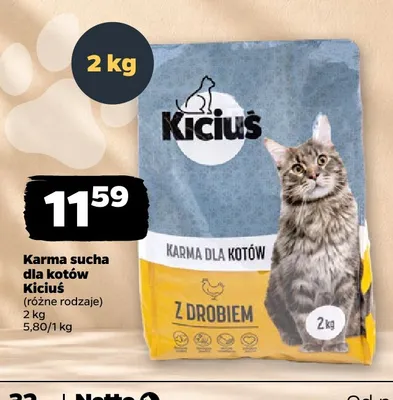 Karma sucha dla kotów Kiciuś z drobiem promocja w Netto