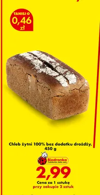 Chleb żytni 100% bez dodatku drożdży promocja w Biedronka