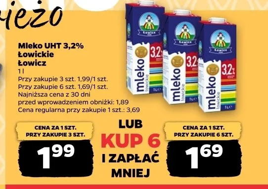Mleko UHT 3,2% Łowickie promocja w Netto