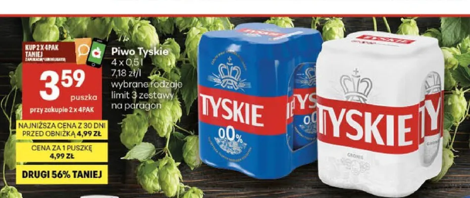 Piwo Tyskie Gronie 4-pak 500 ml promocja w Delikatesy Centrum