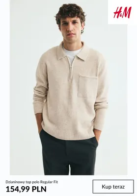 Dzianinowy top polo Regular Fit H & M promocja w H&M