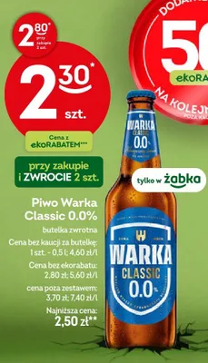 Piwo Warka Classic 0.0% butelka zwrotna promocja w Żabka