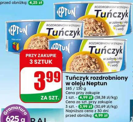 Tuńczyk rozdrobniony w oleju Neptun promocja w Dino