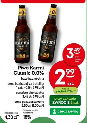 Piwo Karmi Classic 0.0% butelka zwrotna promocja w Żabka