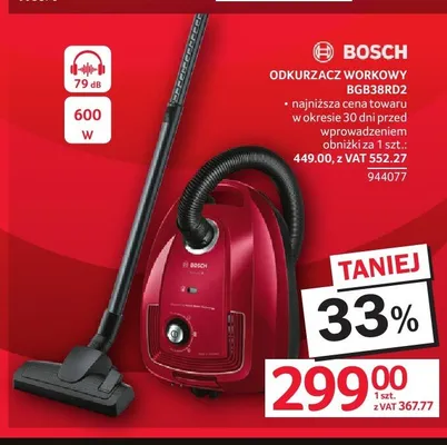 Odkurzacz workowy BOSCH BGB38RD2 600W 79dB promocja w Selgros