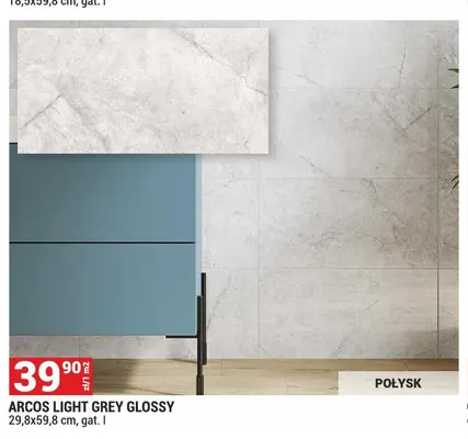 Płytka Arcos Light Grey Glossy 29,8x59,8 cm promocja w Merkury Market