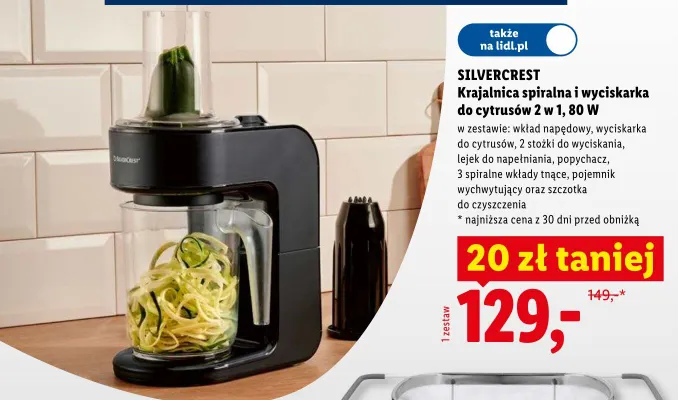 Krajalnica spiralna i wyciskarka do cytrusów SilverCrest 2 w 1 80W promocja w Lidl