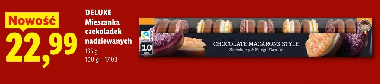 Mieszanka czekoladek nadziewanych Deluxe Chocolate Macarons Style Strawberry & Mango promocja w Lidl