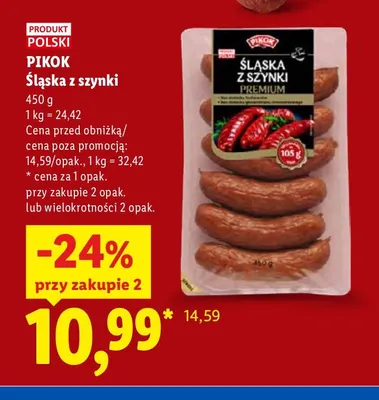 Kiełbasa śląska z szynki Premium Pikok promocja w Lidl