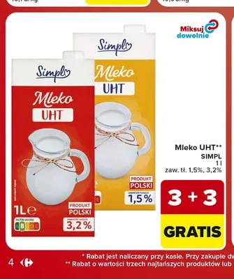 Mleko UHT Simpl 3,2% promocja w Carrefour Market