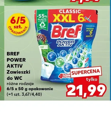 Zawieszki do WC Bref Power Aktiv Pine 6-pak promocja w Kaufland