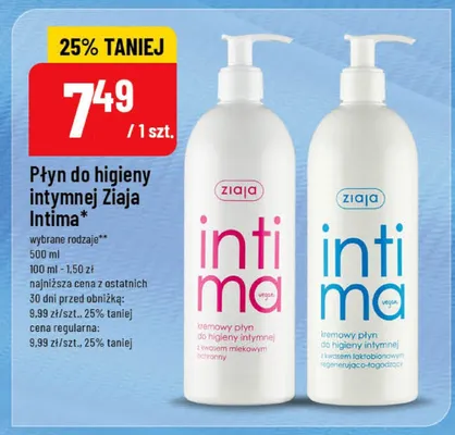 Płyn do higieny intymnej Ziaja Intima z kwasem laktobionowym promocja w POLOmarket