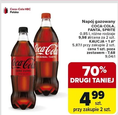 Napój gazowany Coca-Cola 0,85 l, różne rodzaje promocja