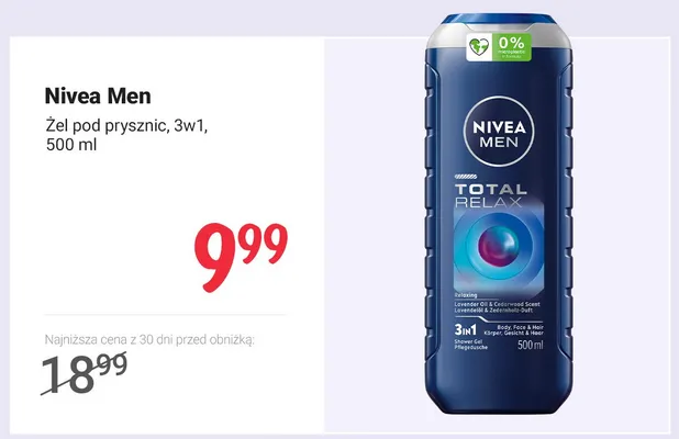 Żel pod prysznic Nivea Men Total Relax 3w1 promocja w Rossmann