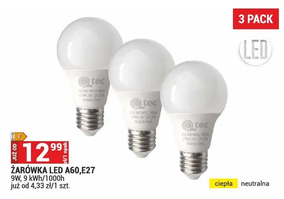 Żarówka LED A60 E27 3-pak promocja w Merkury Market