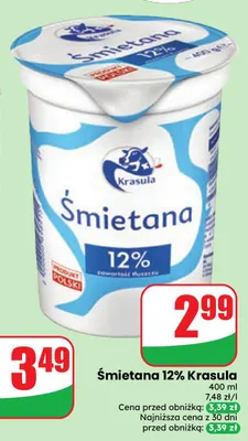 Śmietana Krasula 12% promocja w Dino
