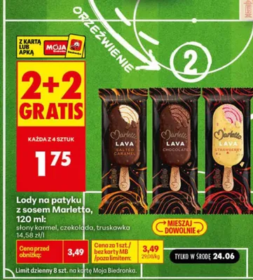 Lody na patyku z sosem truskawkowy Marletto Lava promocja w Biedronka