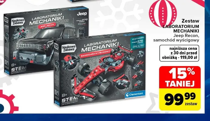 Zestaw Laboratorium Mechaniki samochód wyścigowy Clementoni promocja w Carrefour