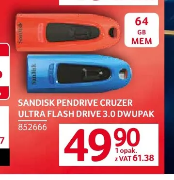 Pendrive Cruzer Ultra Flash Drive 3,0 2-pak 64GB SanDisk promocja w Selgros