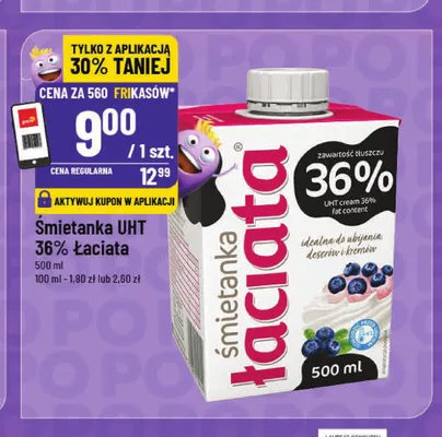 Śmietanka UHT Łaciata 36% promocja w POLOmarket