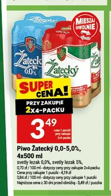 Piwo Žatecký Svetlý Ležák 5% 4-pak 500 ml promocja w Twój Market