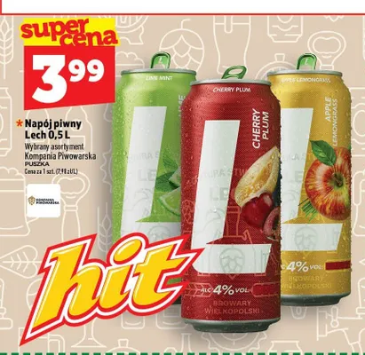 Napój piwny Lech Cherry Plum promocja w TOPAZ