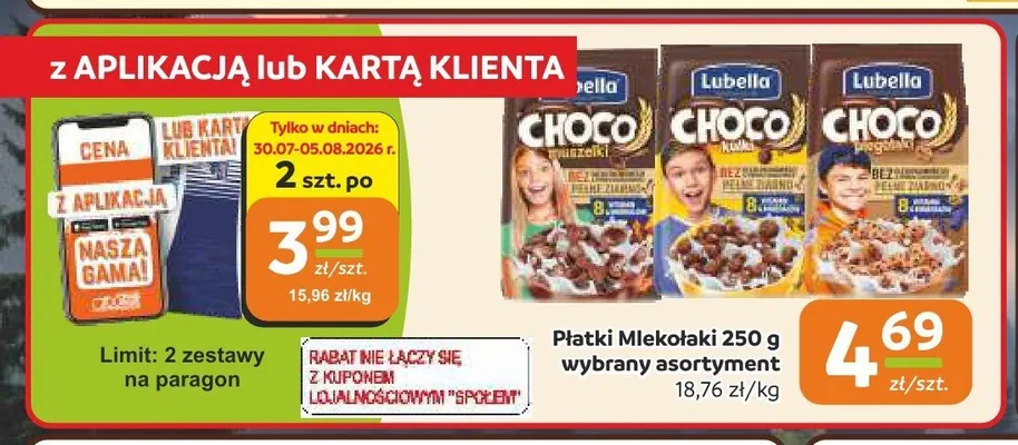 Płatki Lubella Mlekołaki Choco Muszelki promocja w Społem Częstochowa