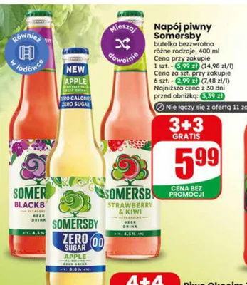 Napój piwny Somersby butelka bezzwrotna promocja w Dino