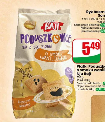 Płatki Poduszkowce o smaku waniliowym Nju Bajt promocja w Dino