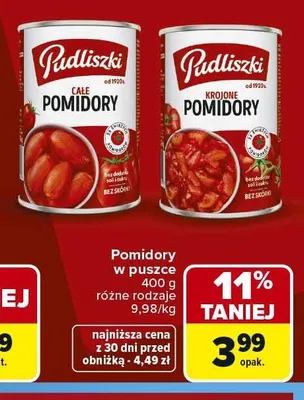 Pomidory w puszce Pudliszki promocja w Carrefour