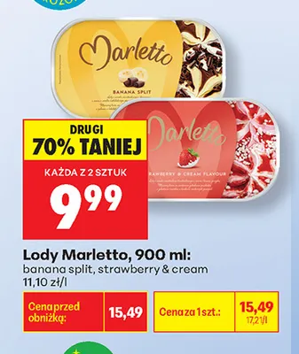 Lody Marletto strawberry & cream promocja w Biedronka