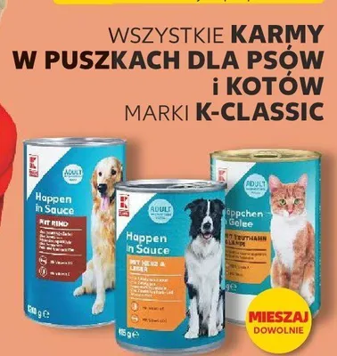 Karma dla psów w puszce K-Classic Happen in Sauce z sercem i wątróbką promocja w Kaufland
