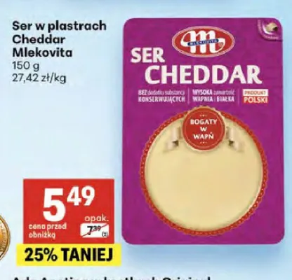 Ser w plastrach Cheddar Mlekovita promocja w Delikatesy Centrum