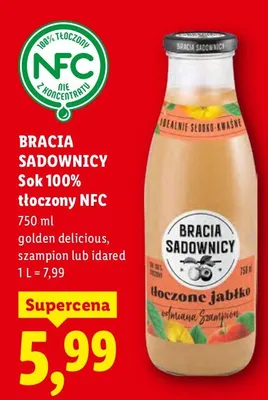 Sok 100% tłoczony NFC z jabłek golden delicious promocja w Lidl