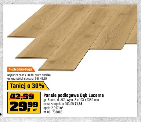 Panele podłogowe Dąb Lucerna gr. 8mm, kl. AC4, wym. 8x193x1380mm promocja w OBI