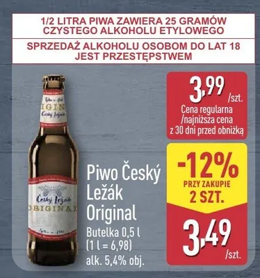 Piwo Český Ležák Original promocja w Aldi