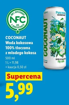 Woda kokosowa 100% tłoczona z młodego kokosa Coconaut promocja w Lidl