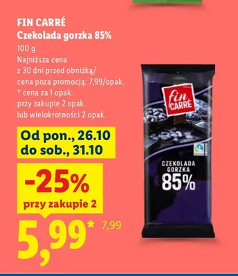 Czekolada gorzka 85% Fin Carré promocja w Lidl