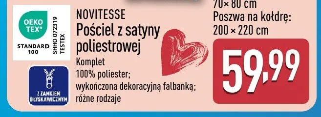 Pościel z satyny poliestrowej 200x220 + 2x 70x80 cm promocja w Aldi