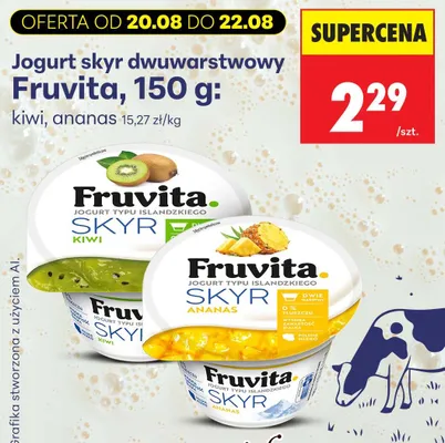 Jogurt skyr dwuwarstwowy Fruvita kiwi promocja w Biedronka