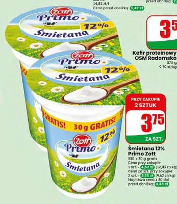 Śmietana 12% Primo Zott promocja w Dino