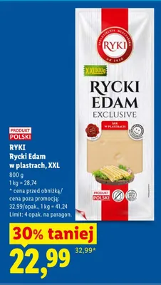 Ser Rycki Edam w plastrach XXL promocja w Lidl