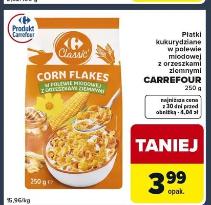 Płatki kukurydziane w polewie miodowej z orzeszkami ziemnymi Carrefour promocja w Globi
