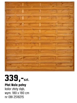 Płot Nole pełny kolor złoty dąb promocja w OBI