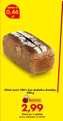 Chleb żytni 100% bez dodatku drożdży promocja w Biedronka