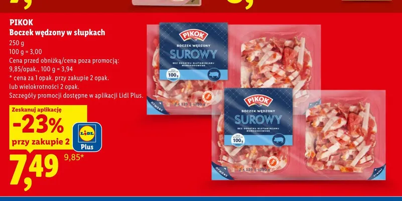 Boczek wędzony w słupkach Pikok promocja w Lidl
