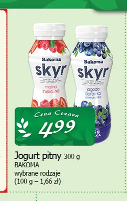 Jogurt pitny Skyr jagoda borówka amerykańska Bakoma promocja w CEZAR Delikatesy
