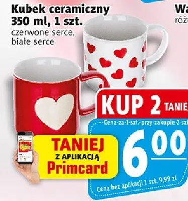 Kubek ceramiczny 350 ml, 1 szt. czerwone serce, białe serce promocja w Prim Market