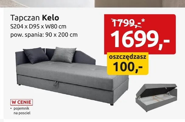 Tapczan Kelo S204xD95xW80cm pow. spania: 90x200cm promocja w Black Red White